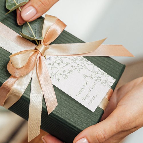 Branch with sage green blossoms monochrome wedding gift tags