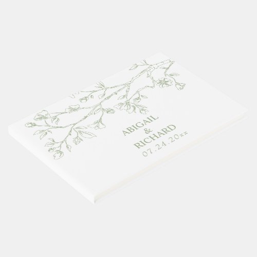 Branch with sage green blossoms monochrome wedding guest book