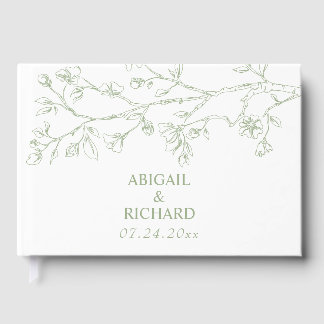 Branch with sage green blossoms monochrome wedding guest book