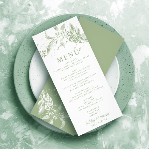 Branch with sage green flowers wedding menu card