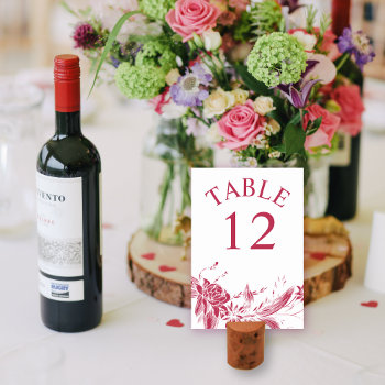 Branch With Viva Magenta And White Flowers Wedding Table Number by weddings_ at Zazzle