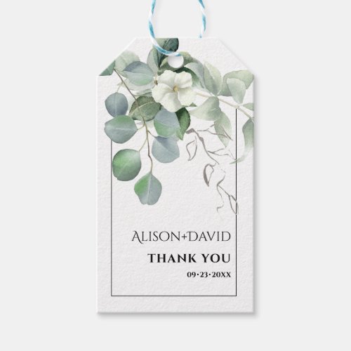 Branch with white flowers typography wedding gift tags