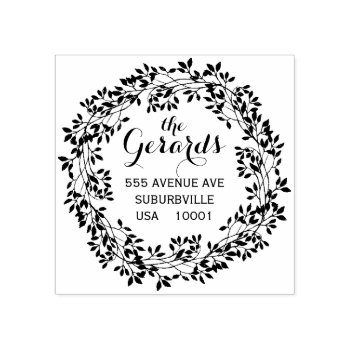 Branch Wreath Leaves Address Custom Rubber Stamp by Pip_Gerard at Zazzle