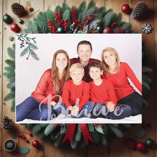 Branches and Berries Believe Holiday Photo Card
