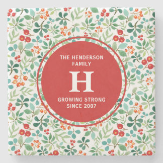 Branches and Berries Christmas Monogram Coaster