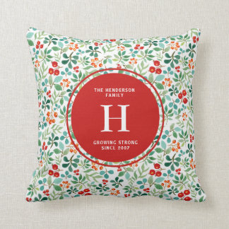 Branches and Berries Christmas Monogram Pillow