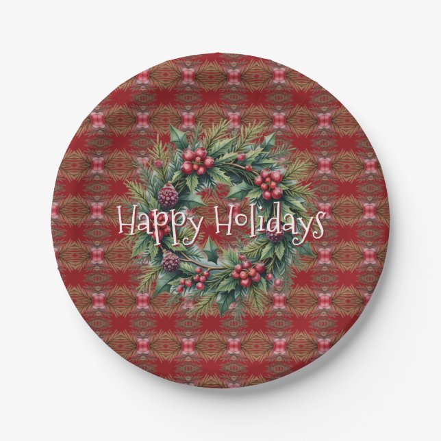 Branches And Berry Holiday Designed Paper Plates (Front)