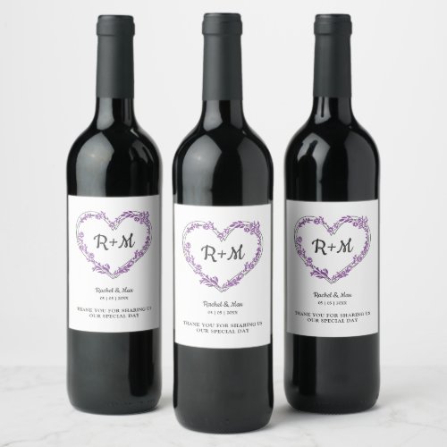 Branches and Wildflowers Heart in Purple Wine Label
