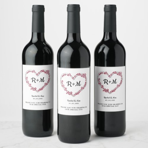 Branches and Wildflowers Heart in Red Wine Label