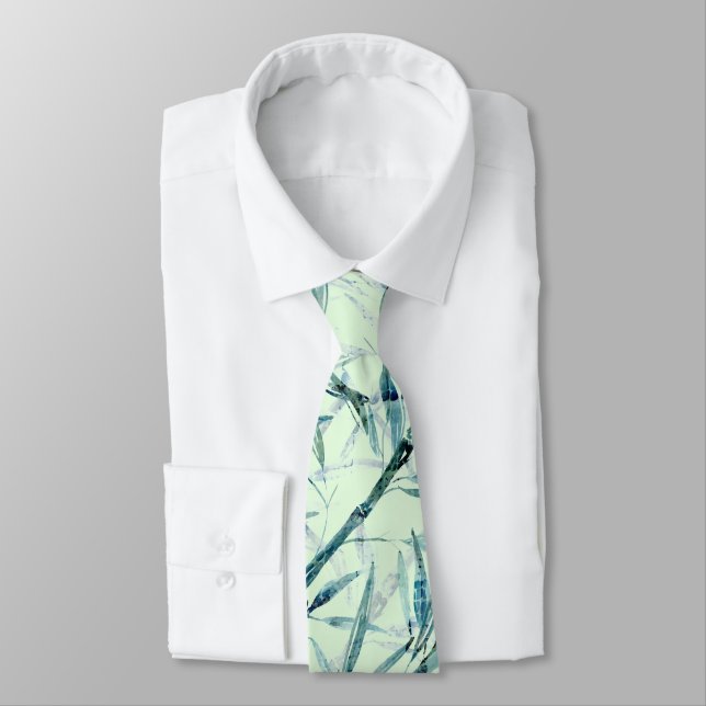 Branches bamboo, white, green, leaves, bamboo neck tie (Tied)