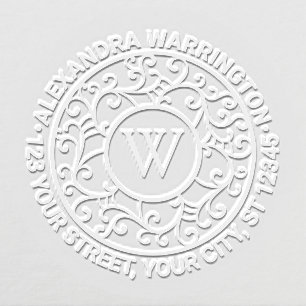 Branches Lacy Filigree Name Initial Return Address Embosser