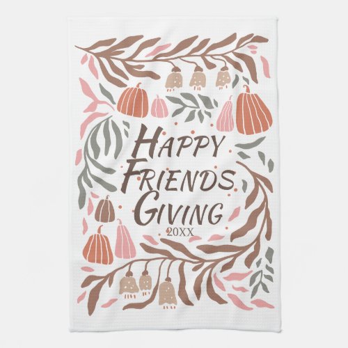 Branches leaves and pumpkins fall Friendsgiving Kitchen Towel