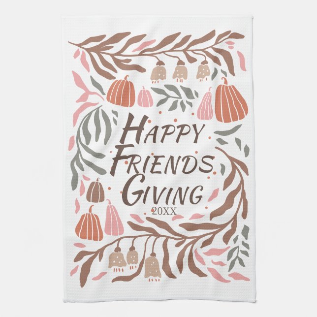 Branches, leaves and pumpkins fall Friendsgiving Kitchen Towel (Vertical)