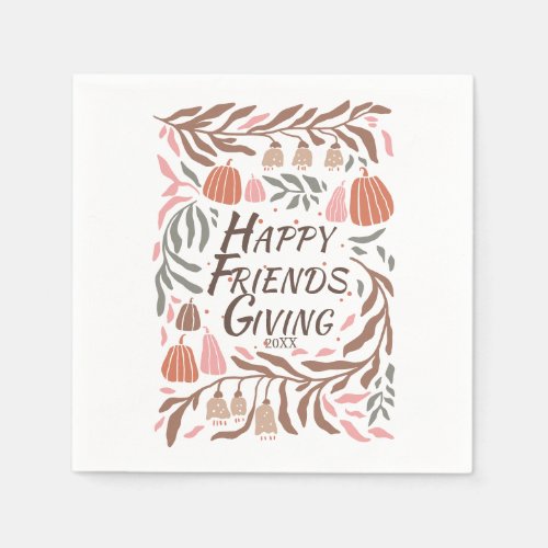 Branches leaves and pumpkins fall Friendsgiving Napkins