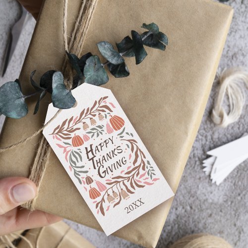 Branches leaves and pumpkins fall Thanksgiving  Gift Tags