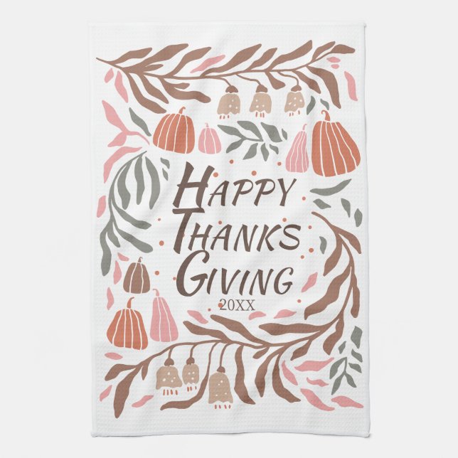 Branches, leaves and pumpkins fall Thanksgiving Kitchen Towel (Vertical)
