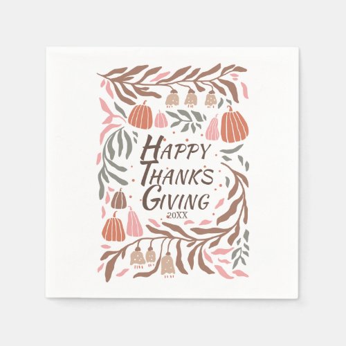 Branches leaves and pumpkins fall Thanksgiving  Napkins