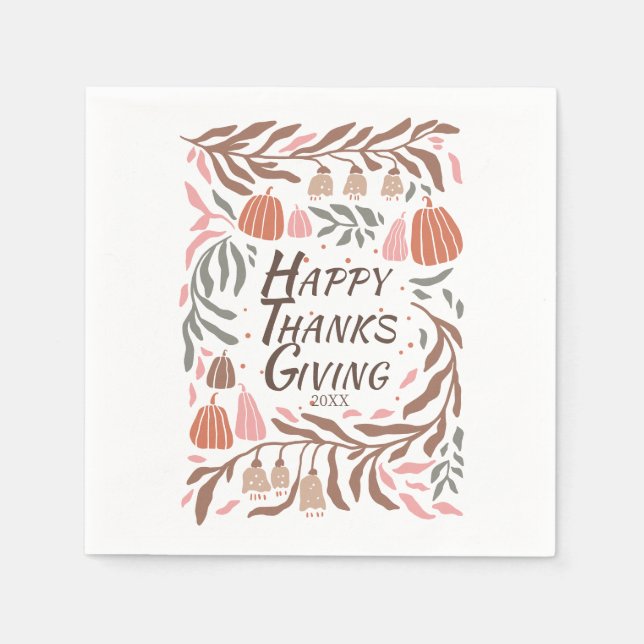 Branches, leaves and pumpkins fall Thanksgiving  Napkins (Front)