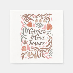 Branches, leaves and pumpkins fall Thanksgiving Napkins