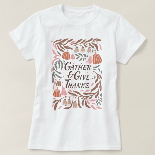 Branches leaves and pumpkins fall Thanksgiving T_Shirt