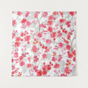 Branches of cherry blossoms on white and grey back tapestry
