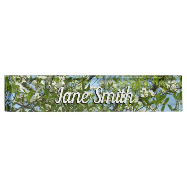 Branches of Dogwood Blossoms Spring Trees Desk Name Plate (Front)