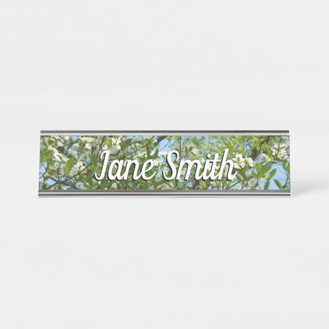 Branches of Dogwood Blossoms Spring Trees Desk Name Plate (Front)
