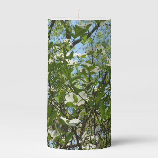 Branches of Dogwood Blossoms Spring Trees Pillar Candle (Front)