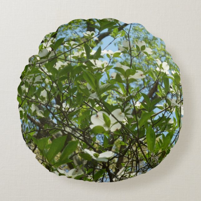 Branches of Dogwood Blossoms Spring Trees Round Pillow (Front)