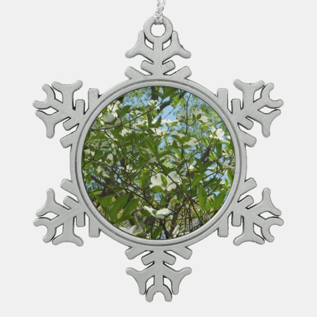 Branches of Dogwood Blossoms Spring Trees Snowflake Pewter Christmas Ornament (Front)