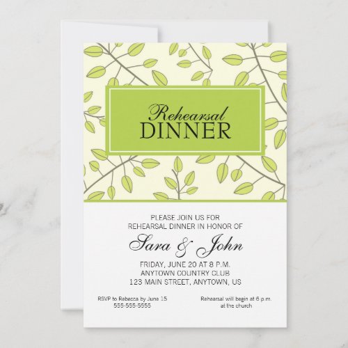 Branches of Green Leaves Rehearsal Dinner Invitation