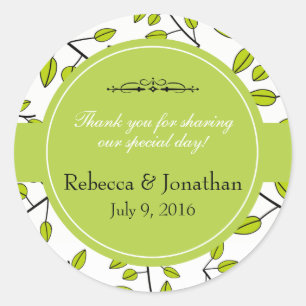Branches of Green Leaves Wedding Thank You Classic Round Sticker
