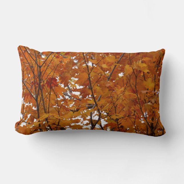 Branches of Maple Leaves I Orange Autumn Lumbar Pillow (Front)