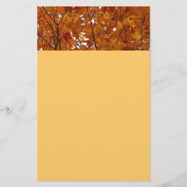 Branches of Maple Leaves I Orange Autumn Stationery (Front)