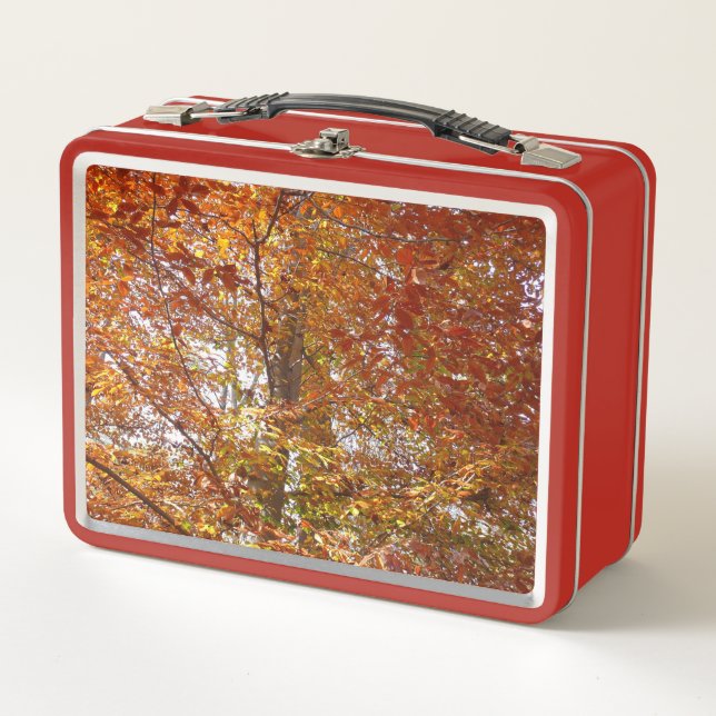 Branches of Orange Leaves Autumn Nature Metal Lunch Box (Front)