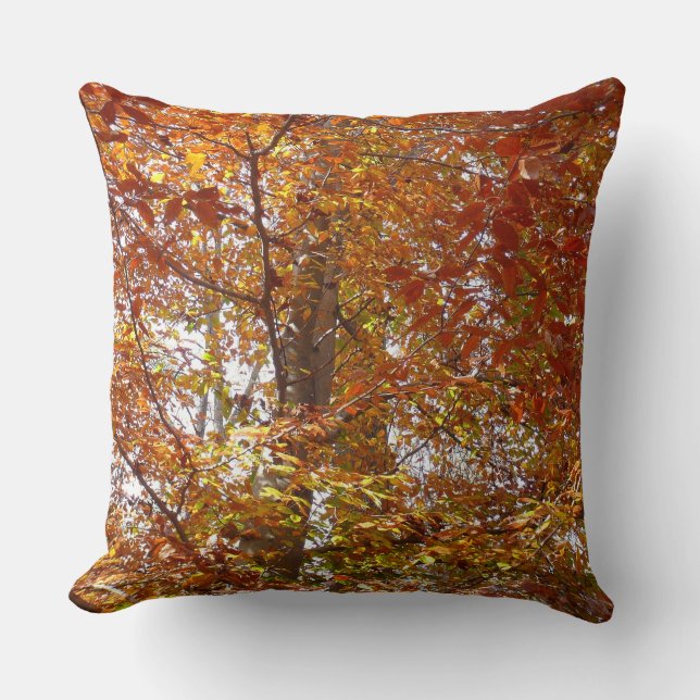 Branches of Orange Leaves Autumn Nature Throw Pillow (Front)