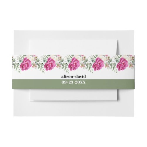 Branches with greenery and white flowers wedding invitation belly band