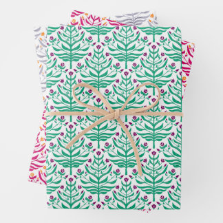 Branching floral pattern variety pack of gift wrap