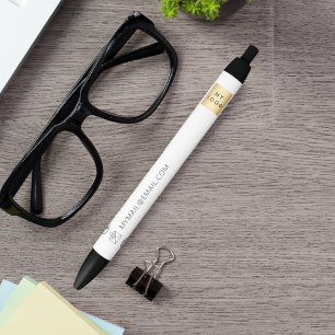 Brand color business logo name phone mail website pen