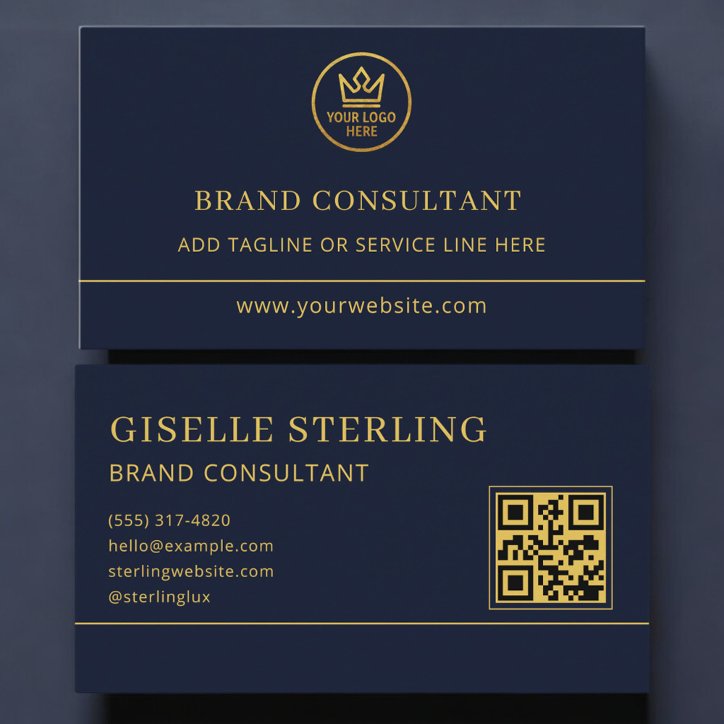 Brand Consultant Blue Gold Logo QR Code Business Card