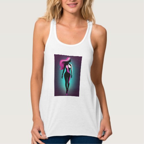 Brand logo with a womanâs body Silhouette outline Tank Top