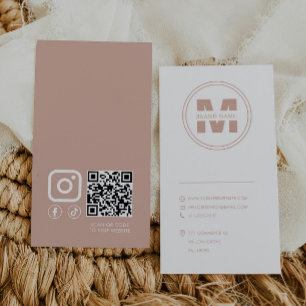 Brand Name Monogram Blush and White Qr Code Business Card