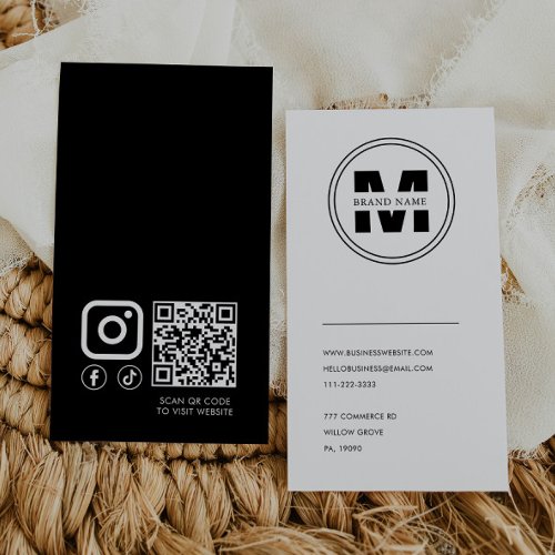Brand Name Monogram Minimalist  Qr Code Business Card