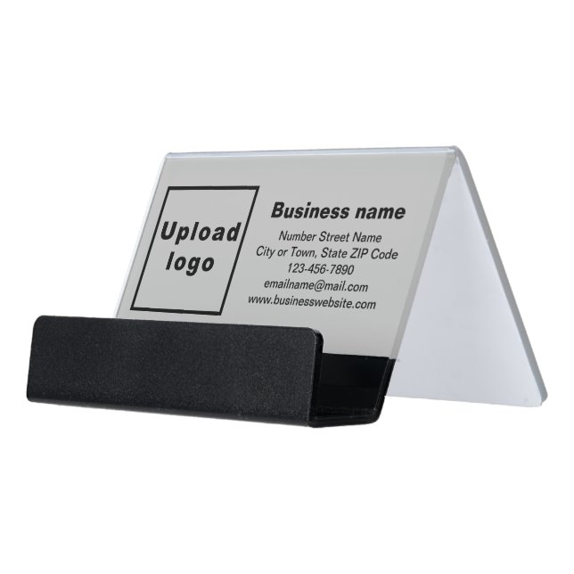 Brand Name on Gray Desk Business Card Holder (Angled Front)