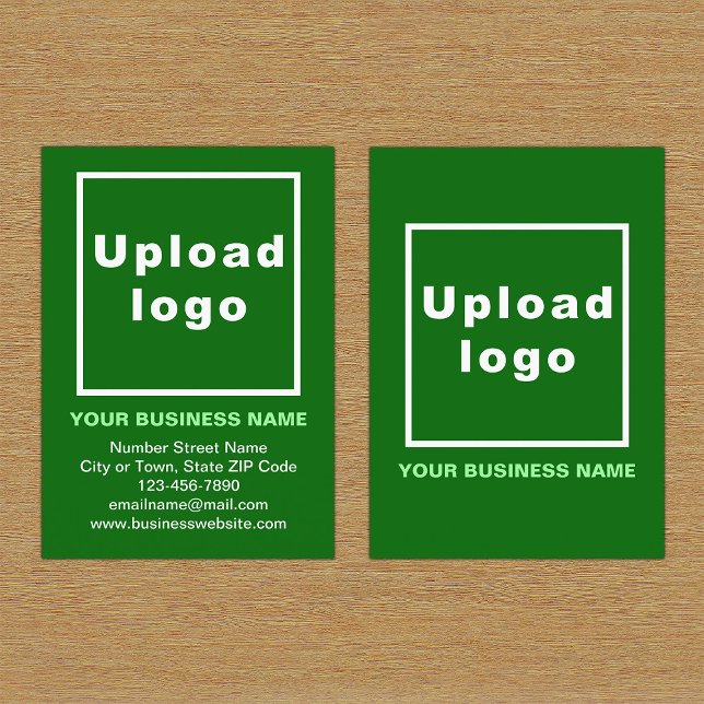 Brand on Green Portrait Business Card (Front and back of the green business card with your brand)