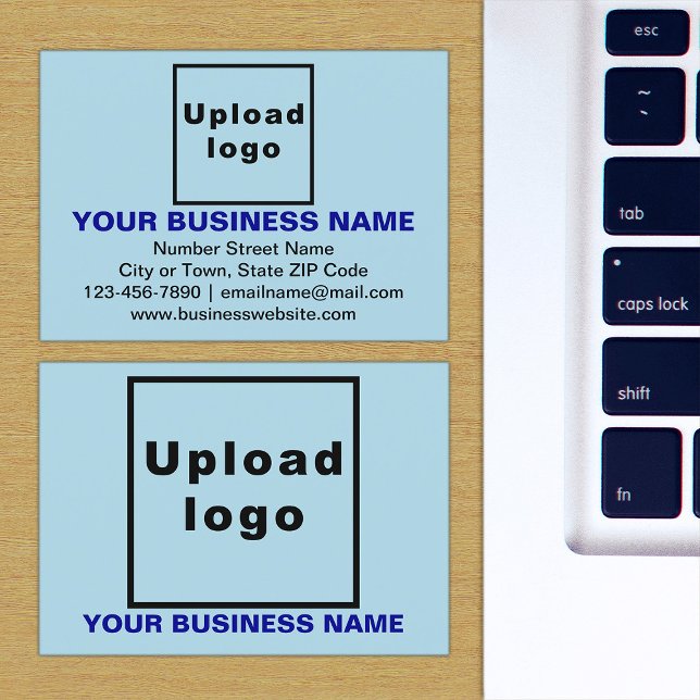 Brand on Light Blue Business Card (The front and back of the light blue business card with your brand)