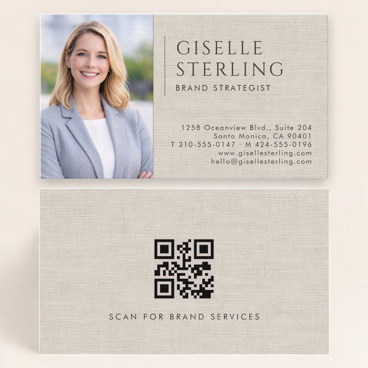 Brand Strategist Linen Photo QR Code Business Card