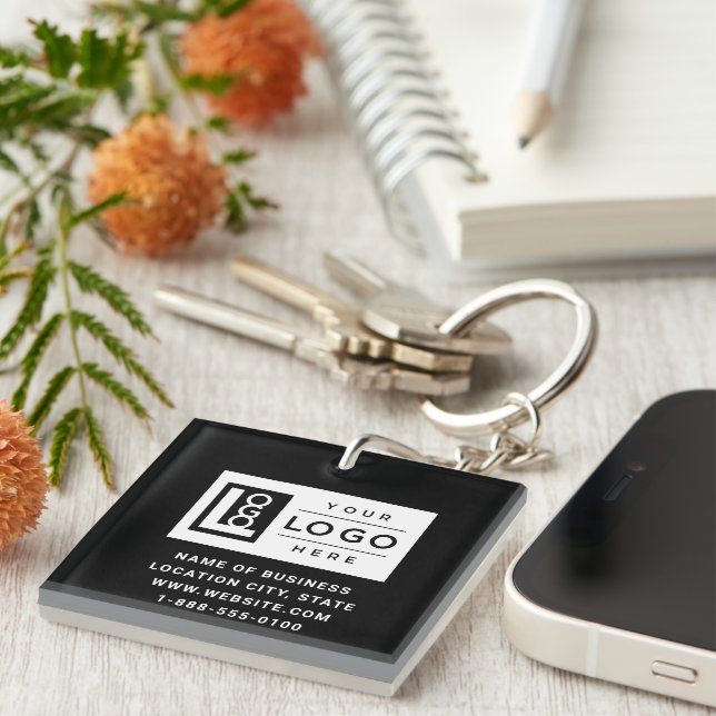 Branded Black Business Logo QR Code Keychain (Front Right)