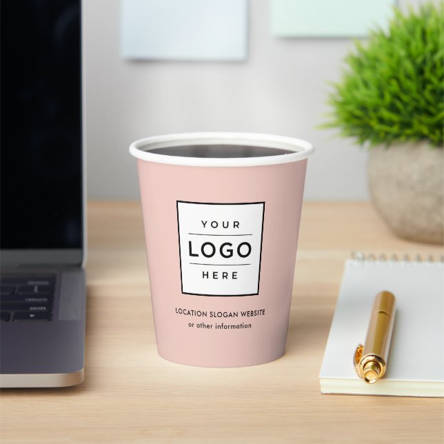 Branded Blush Pink Business Logo Paper Cups (Insitu)