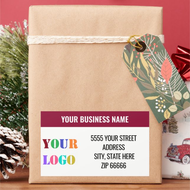 Branded Business Logo Name Address Labels Example (Holiday)